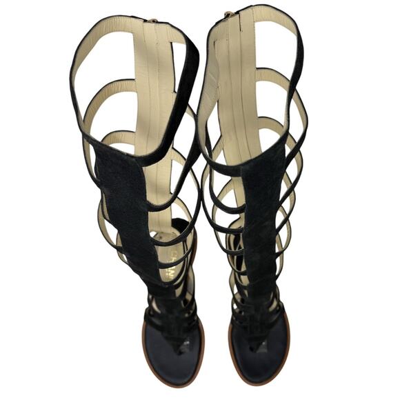 Chanel Suede Block Heel Gladiator Tall Sandals CC logo dark gray size 38 - Picture 3 of 13